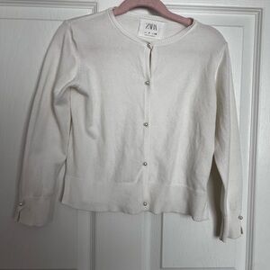 Zara Pearl-Button Cream Knit Cardigan